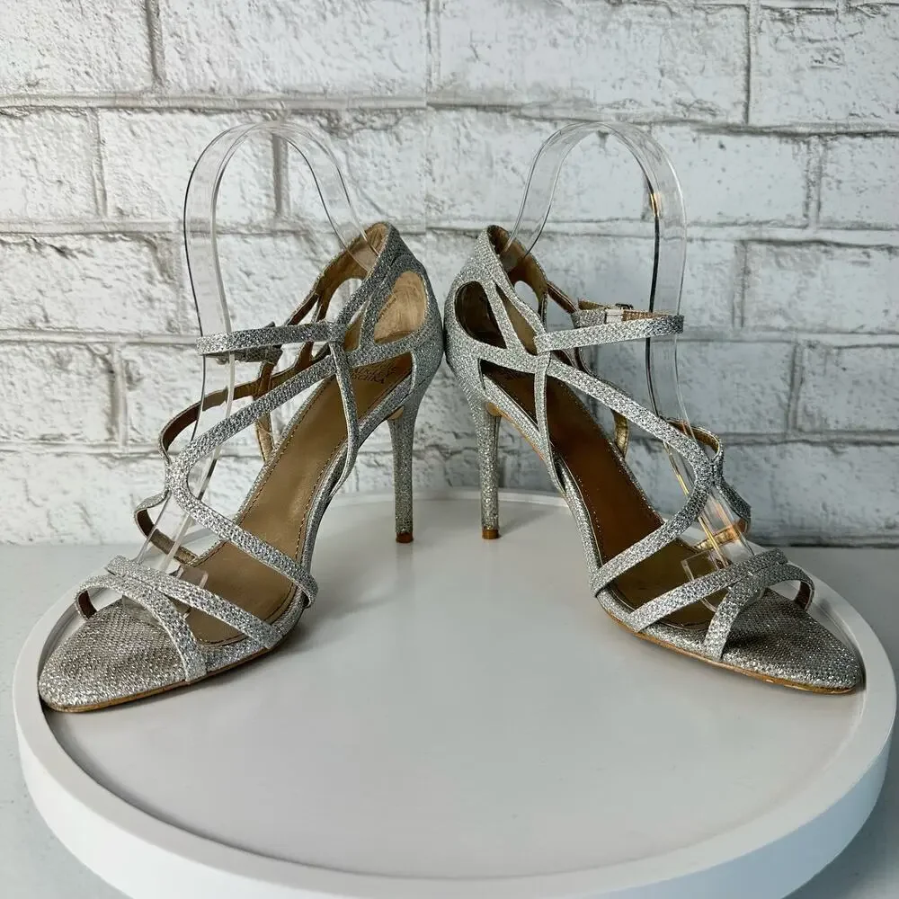 Badgley Mischka Belle Heels Strappy Glitter Sparkle Stiletto Pumps Strappy 8